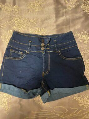 micro dark denim shorts